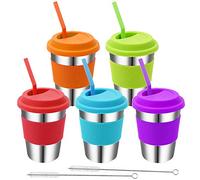 Rommeka Kids Stainless Steel Cups, 5 Pack Colorful Drinking Tumbler Sippy Cup with Silicone Lids and Straws Metal Mugs for Toddlers, Children and Adults - 12oz