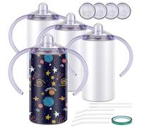 Rommeka Sublimation Sippy Cup Blank, 4 Pack 12oz Kids Sublimation Tumblers with Straws, Insulated Straight Tumbler with Handle and Spill-proof Lid Toddler Sippy Water Bottle