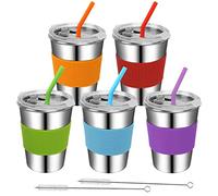 Rommeka Toddler Cups with Straws, 18/8 Stainless Steel Children Smoothie Drinking Sippy Cups, Stacking & Reusable Kids Cups with Straws and Lids, 5 Pack, 12oz