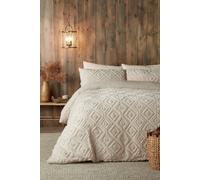 Fusion - Natural Cream Teddy Fleece Duvet Cover - King Bedding Size (230 x 220cm) - Reversible Design - Linen Beige Jacquard Duvet Cover - Geometric Square Tufted Bedding - Soft & Cosy Fleece