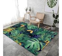 ROMOER Green Area Rug Machine Washable Anti-Shedding Toucan Palm Leaves Monstera Printed Rug, Soft Non-Slip Indoor Rug For Living Room Bedroom Kitchen Office Porch Dorm Home Floor Decor