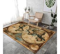 ROMOER Soft Washable Area Rug Ancient Japanese Map Large Rug For Living Room Bedroom And Dining Room Brown Decorative Floor Carpet Non-Slip Area Rug