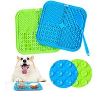 Romon 2 x 20 cm Dog Licking Mat with 1 Silicone Spatula, BPA-Free with Suction Cup for Bathing, Training, Grooming (Blue+Green)
