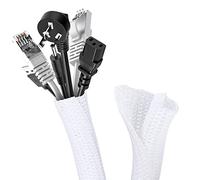Romon 3M Braided Cable Sleeve, 13 - 20 mm, Flexible, Self-Closed, Cuttable for Sheathed Cables, Expandable for TV, Computer, Office, Home, Car, White