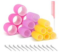 Romon Bigoudis Hair Rollers Set, 31 Pieces Colourful Heat-Free Curler Set, Self-Adhesive Curlers 40 mm 30 mm 20 mm with 12 Pieces Hair Clips 18 Curling Irons 1 Comb Large