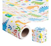 Romon Birthday Gift Wrapping Paper 43cm x 10m Colourful Dinosaurs Happy Birthday Gift Wrapping Paper Ideal for All Parties and Special Occasions