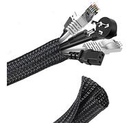 Romon Cable Tidy, 10ft - 1/2 inch Cable Management Cord Cable Protector Wire Tubing Cable Tidy Sleeve Split Sleeving Cable Wrap for USB Audio Video Cable, Protect Cat from Chewing Cords, Black