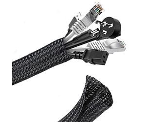 Romon Cable Tidy, 10ft - 1/2 inch Cable Management Cord Cable Protector Wire Tubing Cable Tidy Sleeve Split Sleeving Cable Wrap for USB Audio Video Cable, Protect Cat from Chewing Cords, Black