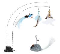 Romon Cat Toys, 7 Pieces Cat Games Interactive Game in Home with Flying Bird with Feathers, Retractable Interactive Cat Toy with Suction Cup, Indoor Exercise Toys