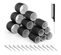 Romon Curler Curls Set, 31 Pieces Black Curler Set, Self-Adhesive Hair Rollers 60 mm, 45 mm, 36 mm with 12 Pieces Hair Clips, Large, Heat-free Hair Rollers for Long Medium and Short Hair