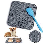 Romon Dog Licking Mat, 20 x 20 cm with Silicone Spatula, BPA-Free Cat Licking Mat with Suction Cup for Bathing, Training, Grooming (Grey)