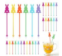 Romooa 30 Pcs Easter Drink Stirrers Rabbit Swizzle Sticks Colorful Bunny Drink Stirrers Reusable Plastic Stir Stick for Cocktail Coffee Tea Hot Cocoa Easter Spring Party Brunch Beverage 6 Inch