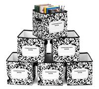 Romooa 6 Pcs 11 Inch Composition Book Classroom Fabric Storage Bins | Classroom Must Have, Cubby Basket Bins, Return Back to School, Collapsible, Treasure Prize Box Organization, for Teacher