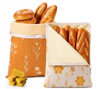 Romooa Reusable Beeswax Bread Bags for Sourdough, 2 Pack 17x13 Inch XL Cotton Linen Storage Bag with Beeswax Lining and L-shaped Wide Zipper Opening for Homemade Bread Storage (Wildflower Honey)