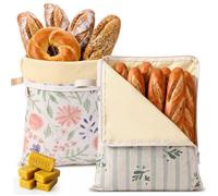 Romooa Reusable Beeswax Bread Bags for Sourdough, 2 Pack 17x13 Inch XL Cotton Linen Storage Bag with Beeswax Lining and L-shaped Wide Zipper Opening for Homemade Bread Storage(Botanical Floral)
