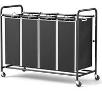 ROMOON 4 Bag Laundry Sorter Cart, Laundry Hamper Sorter with Heavy Duty Rolling Wheels for Clothes Storage, Black