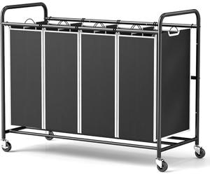 ROMOON 4 Bag Laundry Sorter Cart, Laundry Hamper Sorter with Heavy Duty Rolling Wheels for Clothes Storage, Black