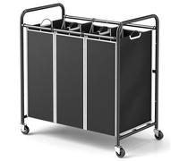 ROMOON Laundry Sorter, 3 Bag Laundry Hamper Sorter with Rolling Heavy Duty Casters, Laundry Organizer Cart for Clothes Storage, Black