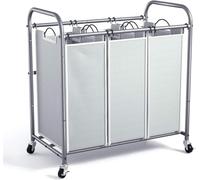ROMOON Laundry Sorter, 3 Bag Laundry Hamper Sorter with Rolling Heavy Duty Casters, Laundry Organizer Cart for Clothes Storage, Gray