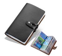 Romozi RFID Credit Card Holder - Black Leather Business Card Organizer with 96 Card Slots