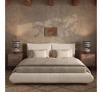 Romp 100% Recycled Linen Super King Bed with Sustainable Upholstery, Bed Base with Durable Support Slats, 242L x 244W x 102H cm, Cream Aosom UK