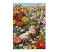 Rompecabezas 1000pcs(38x26cm) Para Adolescentes Cat Nap in Flower Field Rompecabezas Para Adultos Juguetes Antiestrés Mejora La Memoria Es Ideal Como Regalo 1000pcs(38x26cm)