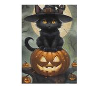 Rompecabezas 1000pcs(38x26cm) Para Adultos Halloween Black Cat with Jack-o'-Lantern Rompecabezas Para Adultos Juego Familiar Corte De Precisión Para Cumpleaños, Navidad 1000pcs(38x26cm)