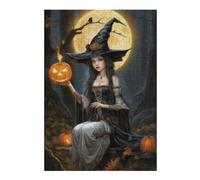 Rompecabezas 1000pcs(38x26cm) Para Adultos Halloween Witch Holding Pumpkin Rompecabezas Para Adultos Juguetes Antiestrés Desafío Difícil Regalos Únicos Para Cumpleaños