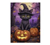 Rompecabezas 1000pcs(52x38cm) Para Adultos Halloween Black Cat with Pumpkins Rompecabezas Para Adultos Juguetes Antiestrés Desafío Difícil Regalos Únicos Para Cumpleaños