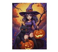 Rompecabezas 1000pcs(52x38cm) Para Adultos Halloween Witch with Black Cat Rompecabezas Para Adultos Juego Familiar Corte De Precisión Para Cumpleaños, Navidad 1000pcs(52x38cm)