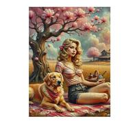 Rompecabezas 1000pcs(52x38cm) Para Adultos Spring Picnic with Golden Retriever Rompecabezas Para Adultos Juego Práctico Desafío Difícil Juego Desafiante Regalos 1000pcs(52x38cm)