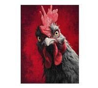 Rompecabezas Para Adolescentes 1000pcs(52x38cm) Intense Rooster Portrait on Red Background Rompecabezas Juegos Relajantes Pero Divertidos Y Humorísticos Regalos De Cumpleaños Y Únicos 1000pcs(52x38cm)
