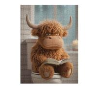 Rompecabezas Para Adolescentes 1000pcs(52x38cm) Stuffed Highland Cow Reading on Toilet Rompecabezas Para Adultos Juego Práctico Decoración Del Hogar Diversión En El Hogar Actividades, 1000pcs(52x38cm)
