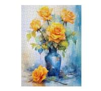 Rompecabezas Para Adolescentes 1000pcs(52x38cm) Yellow Roses in Blue Vase Rompecabezas Para Adultos Juego Práctico Difícil Difícil Diversión Actividades En Casa, 1000pcs(52x38cm)