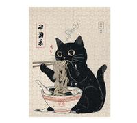 Rompecabezas Para Adolescentes1000pcs(52x38cm) Black Cat Eating Ramen Noodles Rompecabezas Para Adultos Juego De Ingenio Mejora La Memoria Ayuda A Ejercitar El Cerebro 1000pcs(52x38cm)