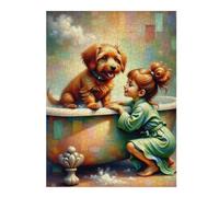 Rompecabezas Para Adultos 1000pcs(52x38cm) Girl And Dog Bath Time Rompecabezas Juegos Divertidos Regalo De Cumpleaños Regalos Únicos De Cumpleaños Y Navidad 1000pcs(52x38cm)