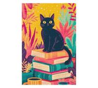 Rompecabezas Para Adultos1000pcs(75x50cm) Black Cat on Stack of Books Rompecabezas Para Adultos Juego De Ingenio Para La Diversión Familiar Regalos Para Reducir El Estrés 1000pcs(75x50cm)
