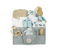 Rompibaby | Newborn Baby Boy Gift Basket, Hand Packed Hamper with Nappy Caddy, Petter Rabbit, Waffle Blanket, Clothes, Essentials & Baby Shower Gifts