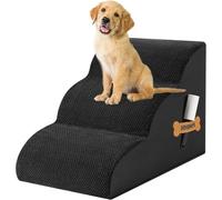 ROMROL Dog Stairs for Small Dogs, 3-Step Non-Slip Pet Ramp for Bed & Sofa - High-Density Foam, Removable Washable Cover - Soft Dog Steps for Puppies, Senior Dogs & Cats, 58x38x38cm, Black