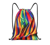 RoMuka Art Ladybug Tracks Lightweight Drawstring Strap Pocket Backpack Fitness Bag Daily Foldable Drawstring Backpack, Rainbow Color Stripe, M, Backpack Backpacks