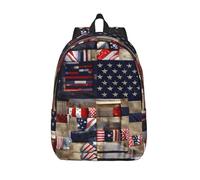 RoMuka Blooming Cactus Canvas Casual Lightweight Backpack Backpack Laptop Portable Backpack Hiking Bag Large Backpack, American flag patchwork, S