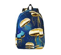 RoMuka Brooklyn Bridge S Canvas Casual Lightweight Backpack Backpack Laptop Portable Backpack Hiking Bag Large Backpack, Blue and golden jellyfish, S