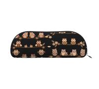 RoMuka Cute Brown Cartoon Owls Leather Half Round Storage Bag Stationery Bag Makeup Bag Wallet Storage Bag, Silver, One Size, Storage Bag