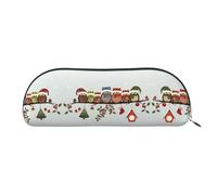 RoMuka Cute Christmas Owls On Branch Leather Half Round Storage Bag Stationery Bag Makeup Bag Wallet Storage Bag, Silver, One Size, Storage Bag, Silver, One Size, Storage Bag