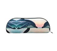 RoMuka Cute Dolphin Jumping Leather Half Round Storage Bag Stationery Bag Makeup Bag Wallet Storage Bag, Silver, One Size, Storage Bag