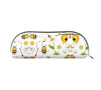 RoMuka Flying Bees Daisy Honey Leather Half Round Storage Bag Stationery Bag Makeup Bag Wallet Storage Bag, Silver, One Size, Storage Bag