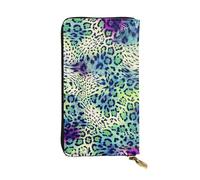 RoMuka Green Leopard Leather Long Handheld Wallet Card Bag For Credit Card Cash Coin Storage, Black, 10691, Black, One Size