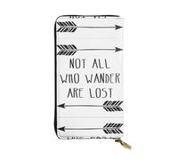 RoMuka Not All Who Wander Are Lost Leather Long Handheld Wallet Card Bag For Credit Card Cash Coin Storage, Black, 10691, Black, One Size
