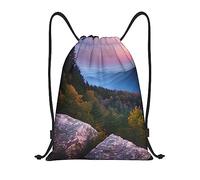 RoMuka Red Flower. Lightweight Drawstring Belt Pocket Backpack Fitness Bag Daily Foldable Drawstring Backpack, Canadian Smokey Mountain Cliff, S, Backpack Backpacks