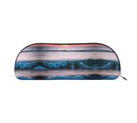RoMuka Sunset And Sunrise With Ocean Sea Waves Leather Half Round Storage Bag Stationery Bag Makeup Bag Wallet Storage Bag, Silver, One Size, Storage Bag